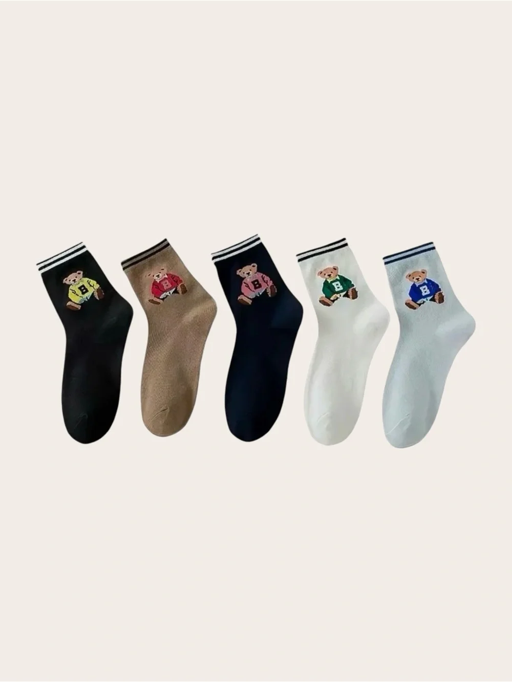 Embroidered Bear Crew Socks - Pack of 5 NWT